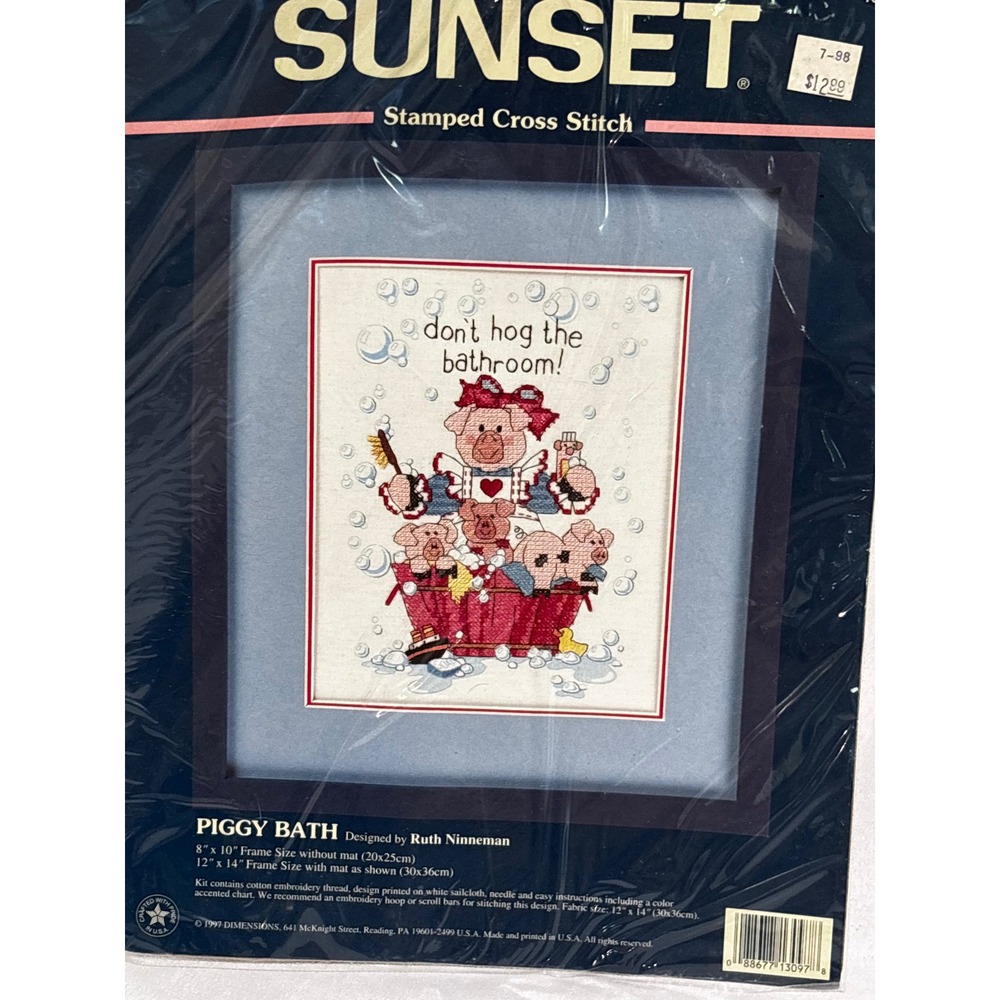 New Sunset‎ Piggy Bath Stamped Cross Stitch Kit Ruth Ninneman 13097 Vintage 1997